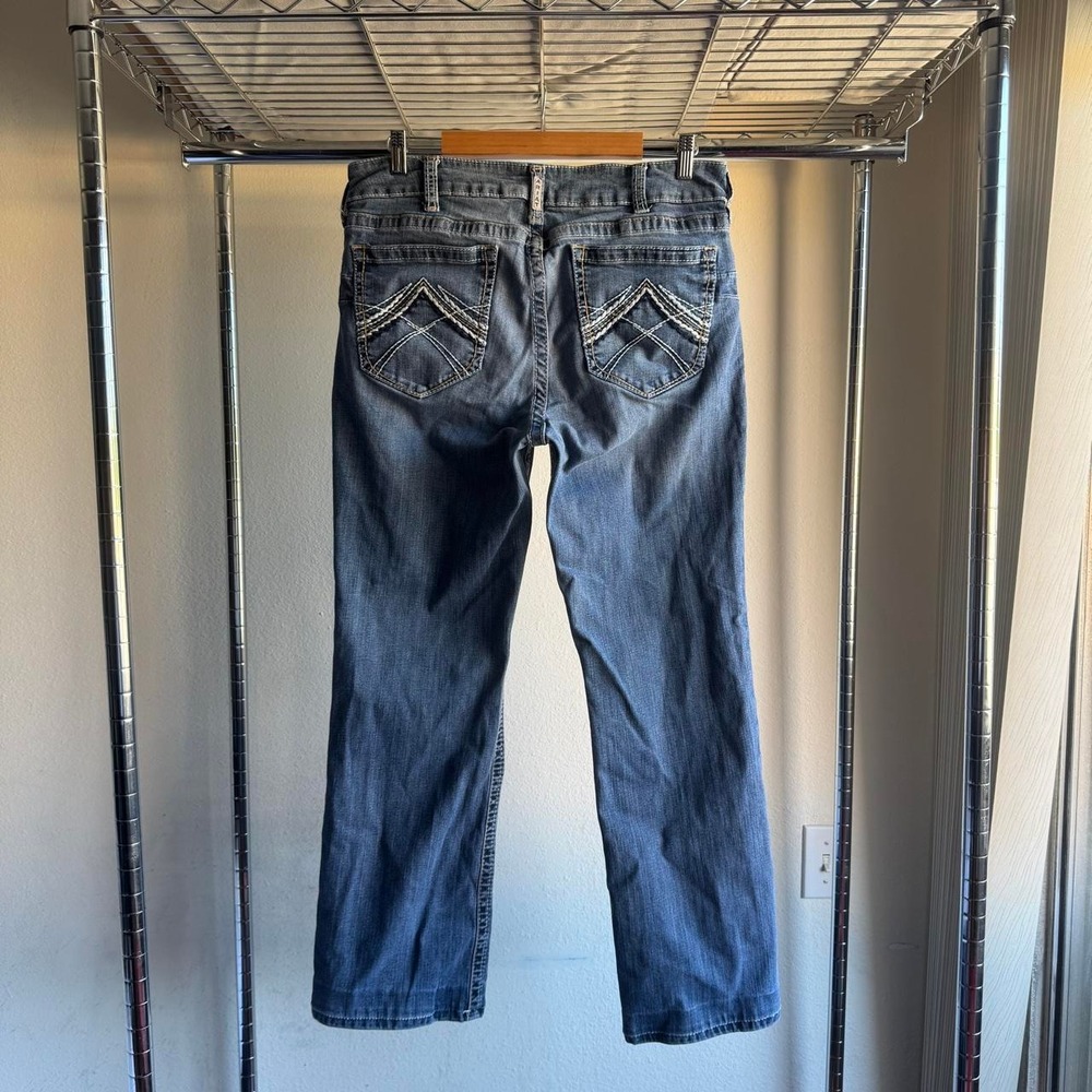 Ariat REAL Mid Rise Boot Cut Jeans Blue Paisley Lined Thick Stitch 34L